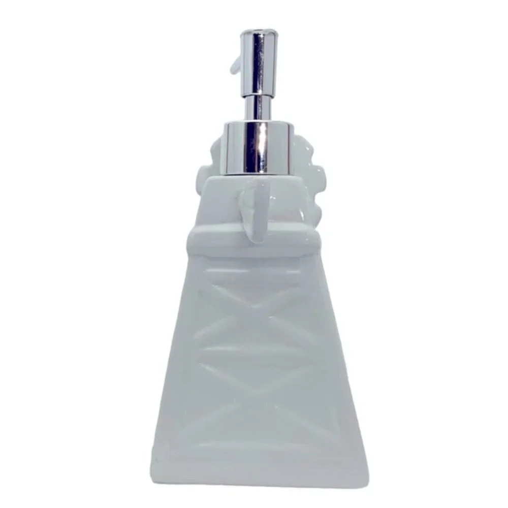 Farmhouse Windmill Soap Dispenser Lotion Pump Dispenser Ceramic White Silver